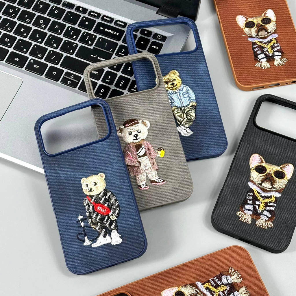 Чохол (накладка) Apple iPhone 13 Pro, Teddy Bear Embroidered, Bulldog Black, Малюнок - № 4 Чохол (накладка) Apple iPhone 13 Pro, Teddy Bear Embroidered, Bulldog Black, Малюнок - № 4