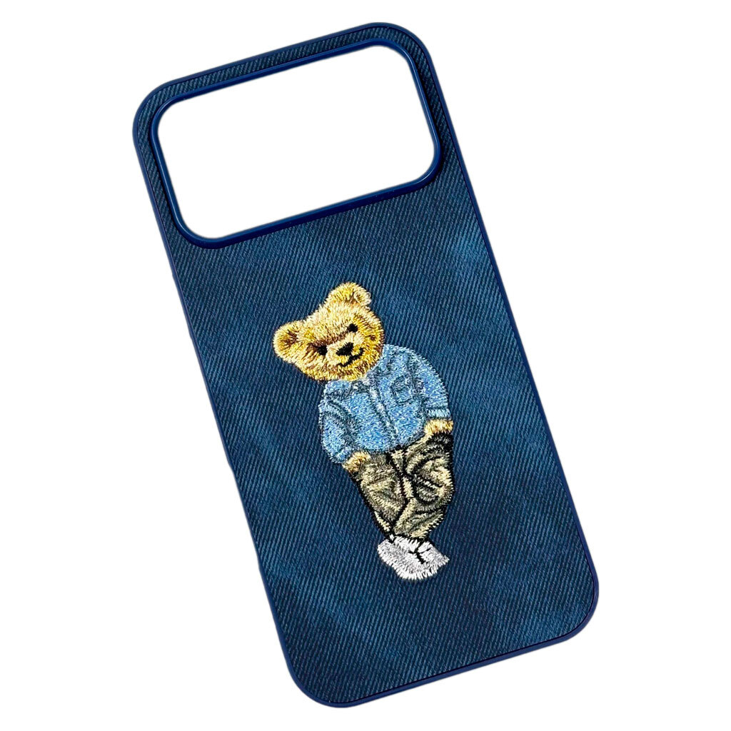 Чехол (накладка) Apple iPhone 17 Pro, Teddy Bear Embroidered, Синий - № 1 Чехол (накладка) Apple iPhone 17 Pro, Teddy Bear Embroidered, Синий - № 1