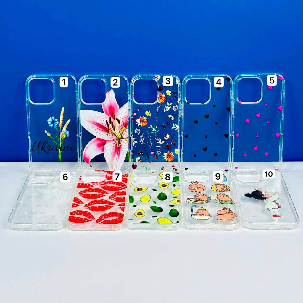 Чехол (накладка) Apple iPhone 15 Pro Max, Transparent Print Mix, Lily, Прозрачный - № 8 Чехол (накладка) Apple iPhone 15 Pro Max, Transparent Print Mix, Lily, Прозрачный - № 8