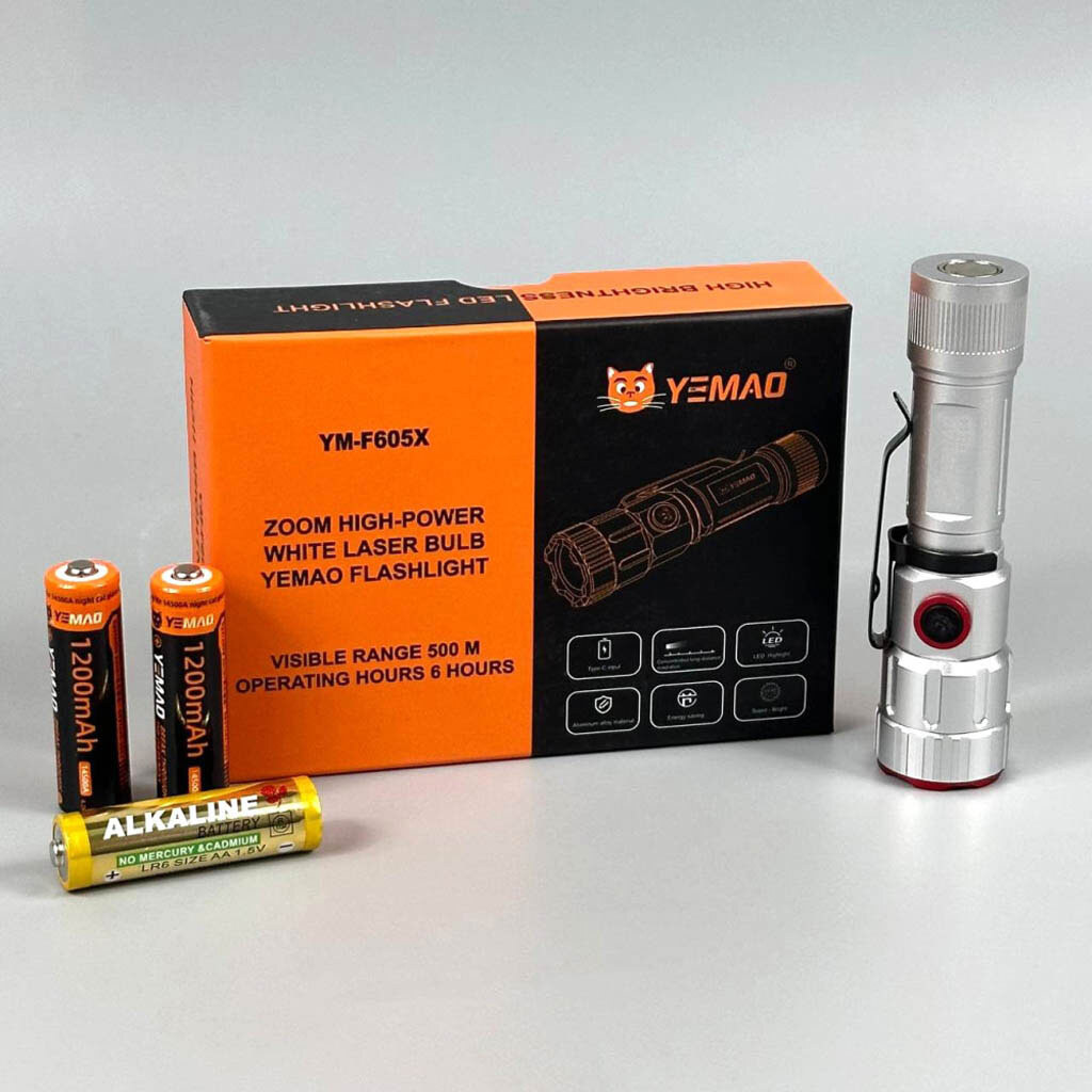 Фонарик Yemao YM-F605X, Серебряный - № 6 Фонарик Yemao YM-F605X, Серебряный - № 6