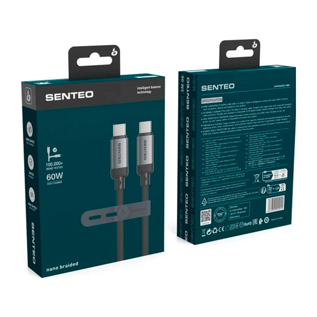 USB кабель SENTEO SM-06, Type-C, 1.0 м., Чорний - № 2 USB кабель SENTEO SM-06, Type-C, 1.0 м., Чорний - № 2