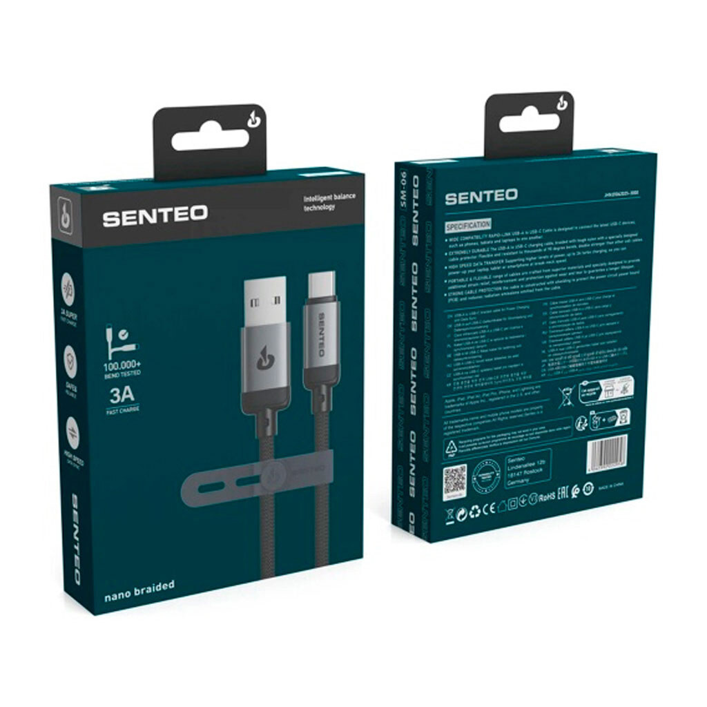 USB кабель SENTEO SM-06, Type-C, 1.0 м., Чорний - № 2 USB кабель SENTEO SM-06, Type-C, 1.0 м., Чорний - № 2