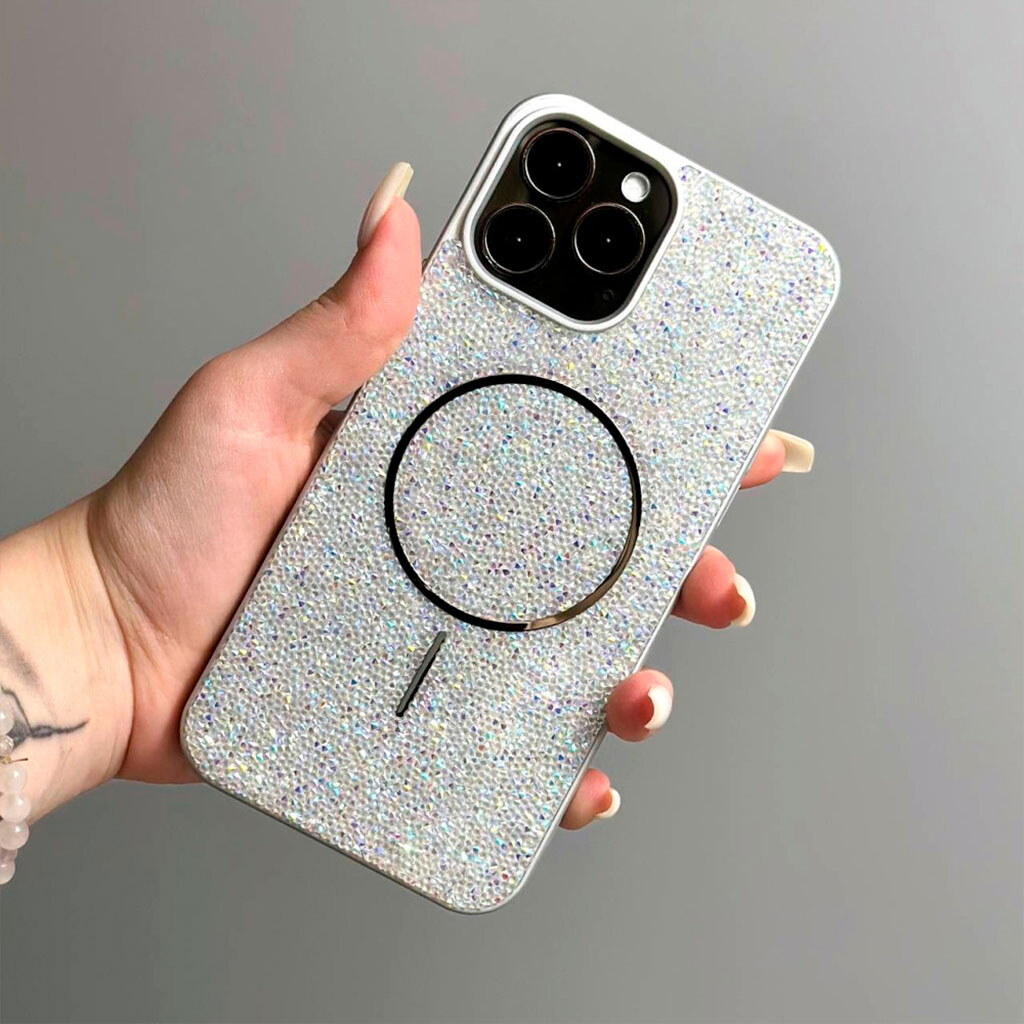 Чохол (накладка) Apple iPhone 17 Pro, Swarovski Diamonds, MagSafe, Light Silver, Срібний - № 2 Чохол (накладка) Apple iPhone 17 Pro, Swarovski Diamonds, MagSafe, Light Silver, Срібний - № 2