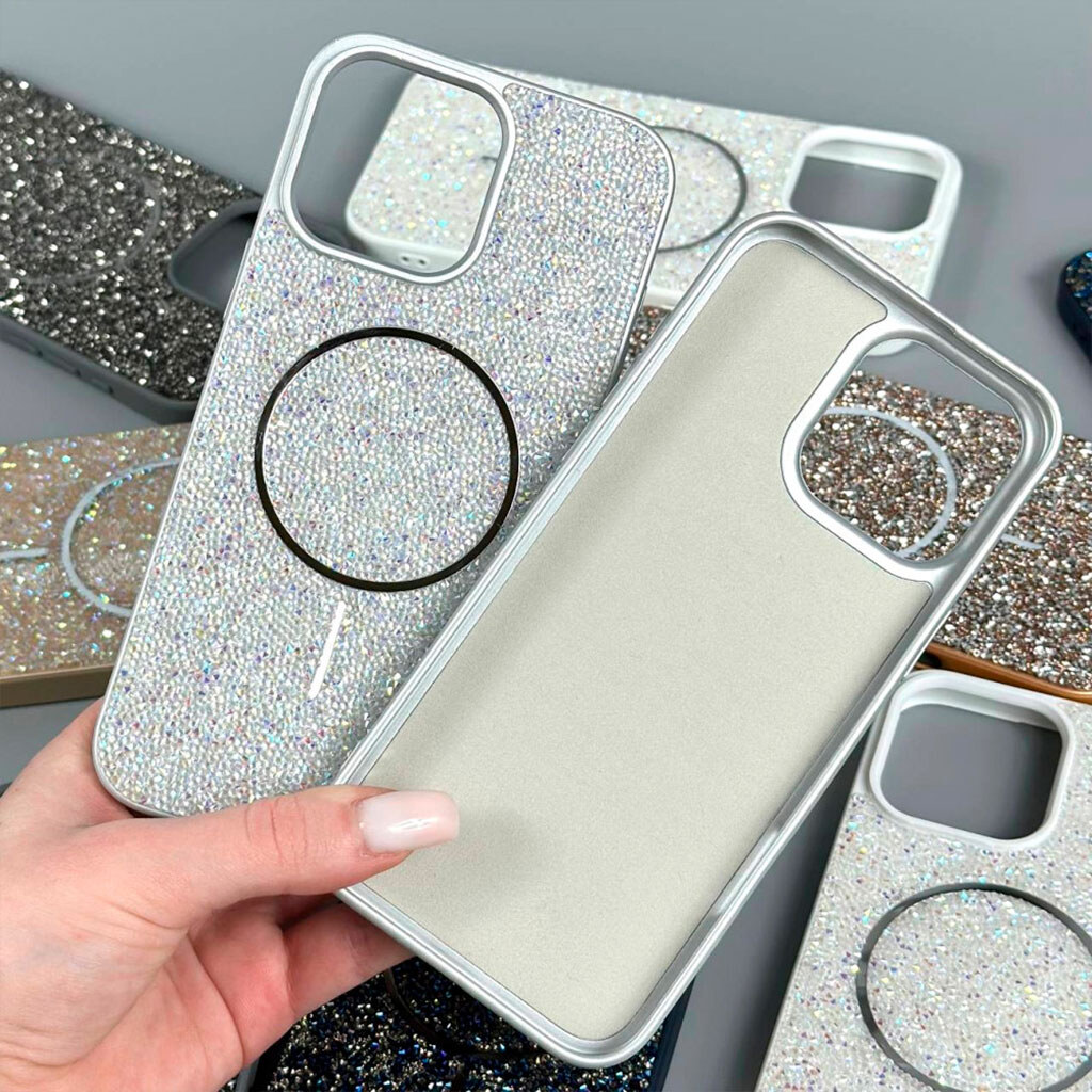Чохол (накладка) Apple iPhone 17 Pro, Swarovski Diamonds, MagSafe, Light Silver, Срібний - № 6 Чохол (накладка) Apple iPhone 17 Pro, Swarovski Diamonds, MagSafe, Light Silver, Срібний - № 6