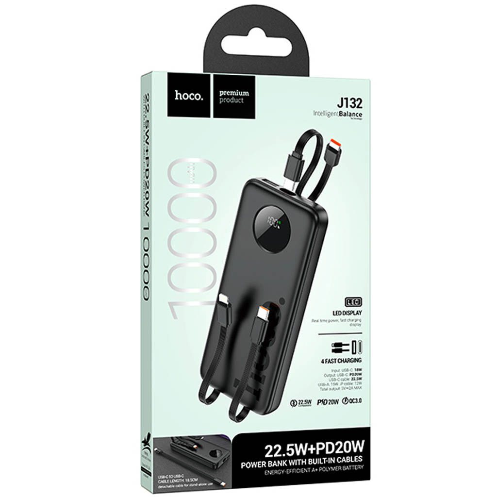 Портативна батарея (Power Bank) Hoco J132 Sabio, 10000 mAh, Чорний - № 4 Портативна батарея (Power Bank) Hoco J132 Sabio, 10000 mAh, Чорний - № 4