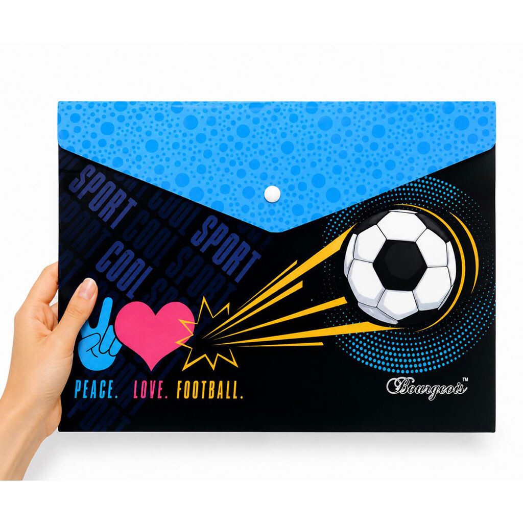 Папка с кнопкой "Peace.Love.Football", А4+, Mic - № 3 Папка с кнопкой "Peace.Love.Football", А4+, Mic - № 3