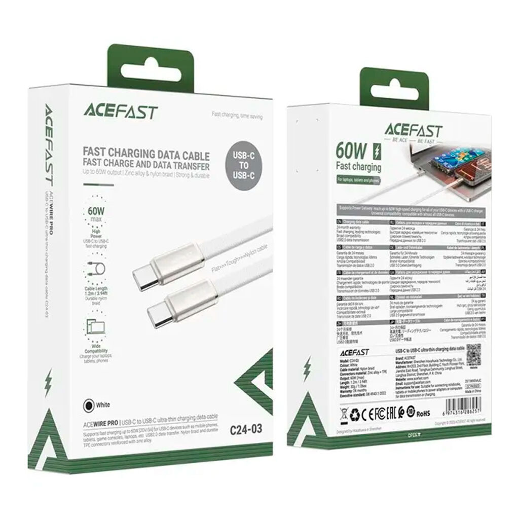 USB кабель Acefast C24-03, Type-C, 1.2 м., Білий - № 3 USB кабель Acefast C24-03, Type-C, 1.2 м., Білий - № 3