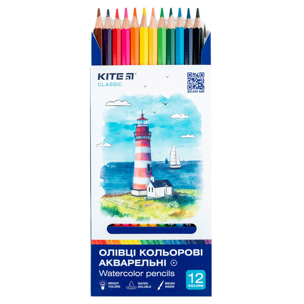 Набір олівців кольорових акварельних "CLASSIC", 12 шт/уп., Kite - № 4 Набір олівців кольорових акварельних "CLASSIC", 12 шт/уп., Kite - № 4