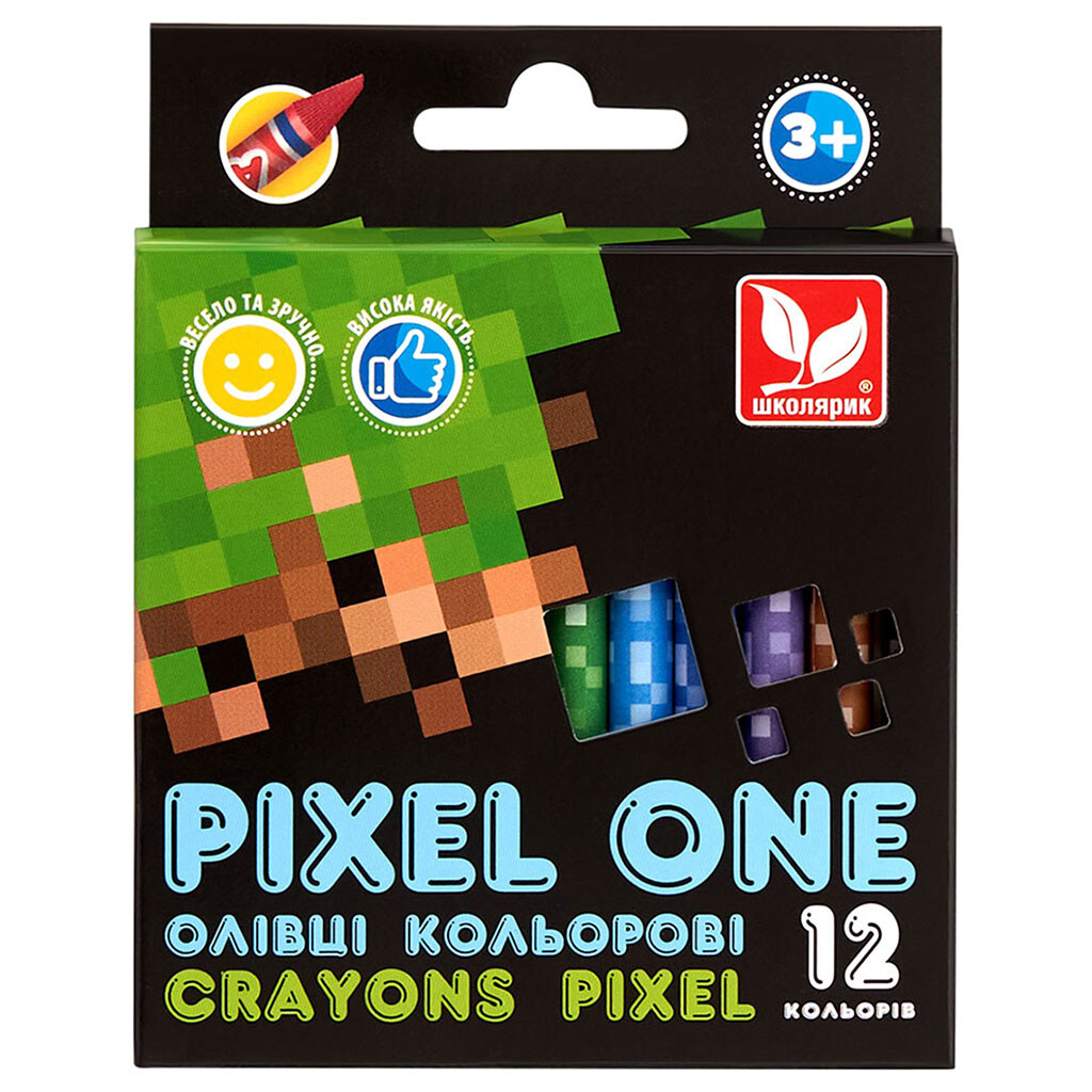 Набір олівців кольорових "Crayons Pixel One", 12 шт/уп., Школярик - № 2 Набір олівців кольорових "Crayons Pixel One", 12 шт/уп., Школярик - № 2