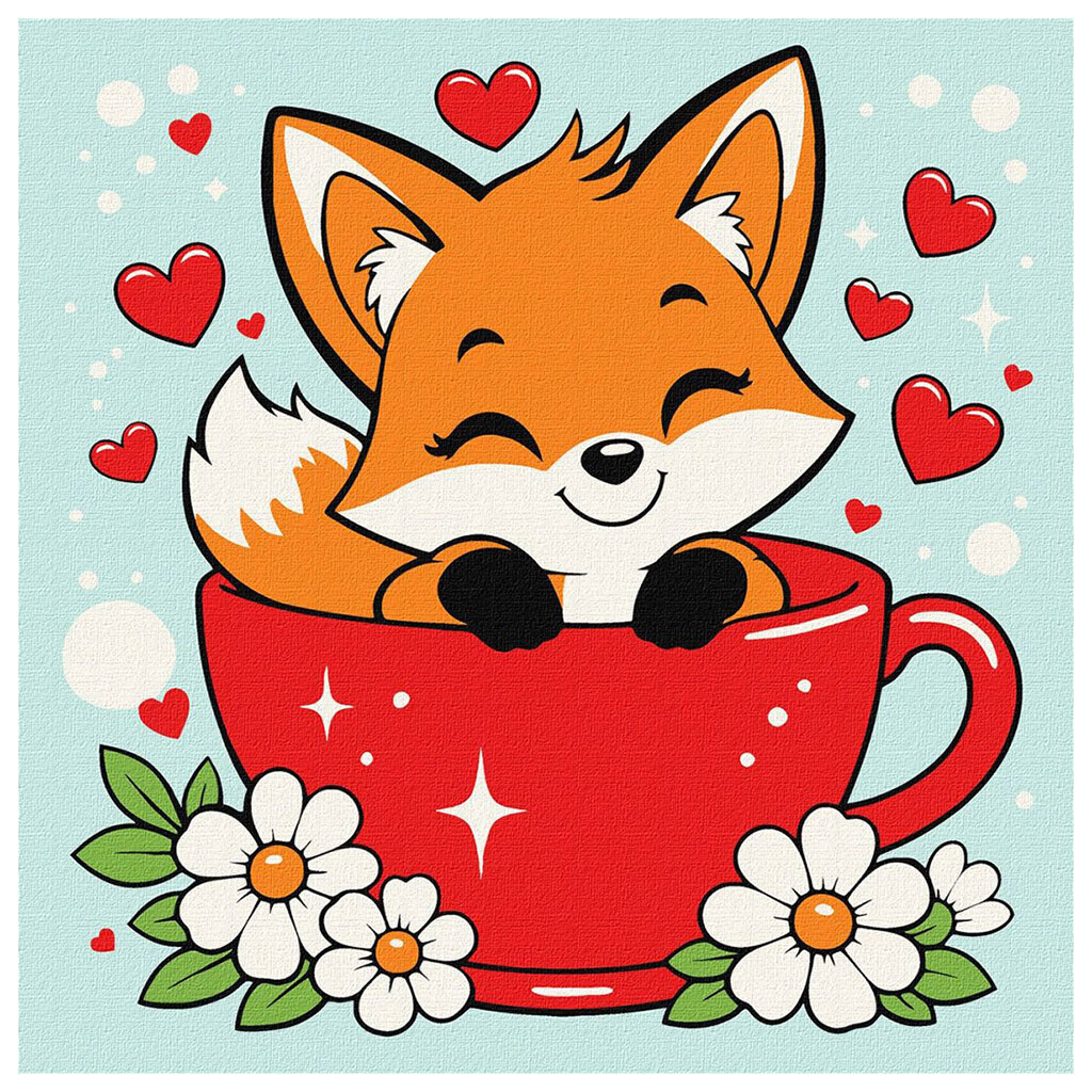 Картина по номерам для детей "МИЛЫЙ ЛИСЕНОК В ЧАШКЕ", 25Х25 СМ, Ідейка - № 1 Картина по номерам для детей "МИЛЫЙ ЛИСЕНОК В ЧАШКЕ", 25Х25 СМ, Ідейка - № 1
