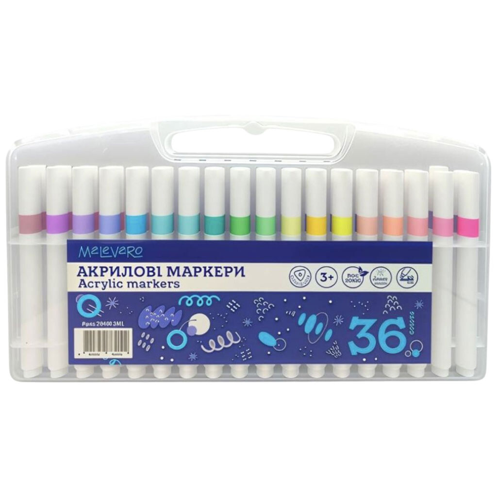 Маркеры, 36 цветов акриловые,трехгранные, Malevaro - № 1 Маркеры, 36 цветов акриловые,трехгранные, Malevaro - № 1