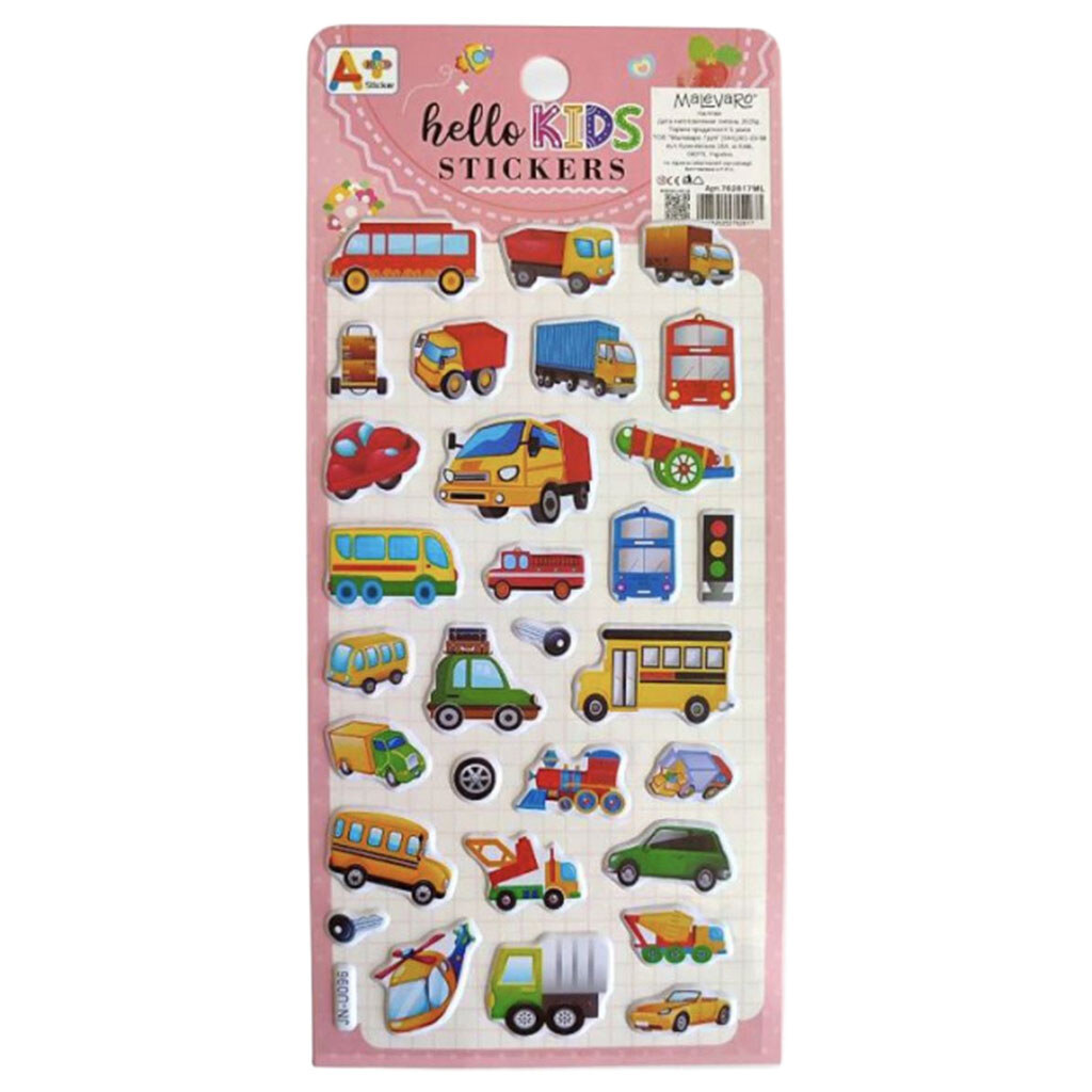 Наклейки дизайн "Hello Stickers Kids", набір 6 шт., Malevaro - № 2 Наклейки дизайн "Hello Stickers Kids", набір 6 шт., Malevaro - № 2