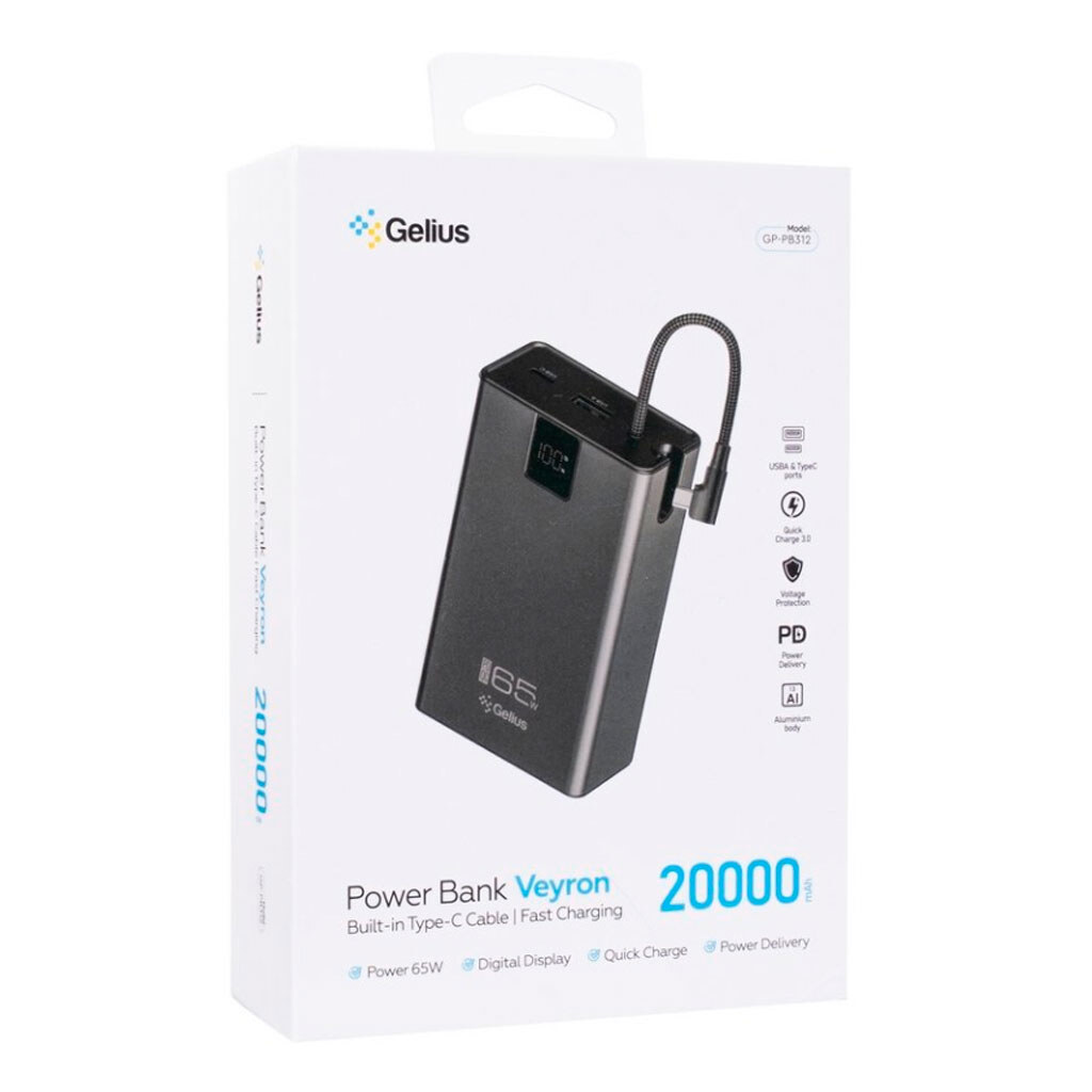 Портативная батарея (Power Bank) Gelius GP-PB312 Veyron, 20000 mAh, Черный - № 4 Портативная батарея (Power Bank) Gelius GP-PB312 Veyron, 20000 mAh, Черный - № 4
