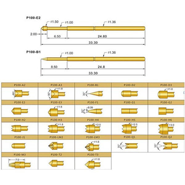 Підпружинений контакт Pogo Pin P100-E2 - № 2 Підпружинений контакт Pogo Pin P100-E2 - № 2