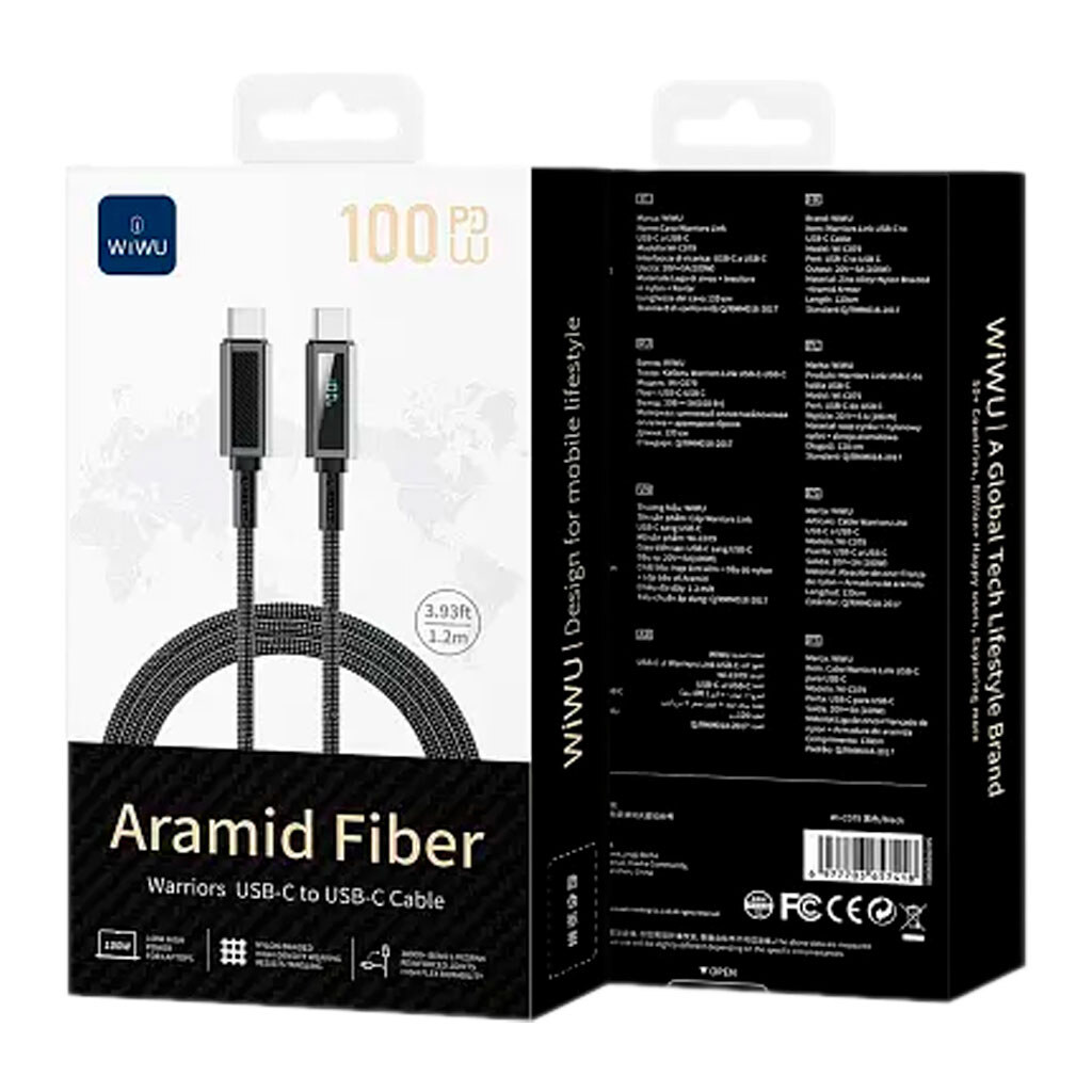 USB кабель WiWU Aramid Fiber, Type-C, 1.2 м., Черный - № 2 USB кабель WiWU Aramid Fiber, Type-C, 1.2 м., Черный - № 2