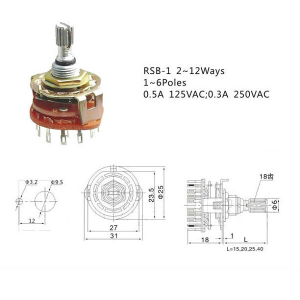 Галетний перемикач RBS-1-206-20VS - № 4 Галетний перемикач RBS-1-206-20VS - № 4