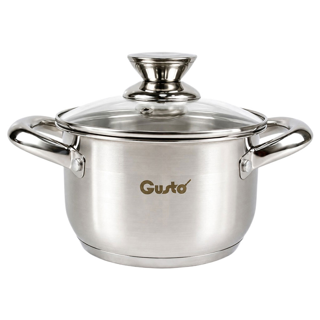 Каструля нержавіюча зі скляною кришкою GUSTO Force, d=16 см, 1,9 л - № 1 Каструля нержавіюча зі скляною кришкою GUSTO Force, d=16 см, 1,9 л - № 1