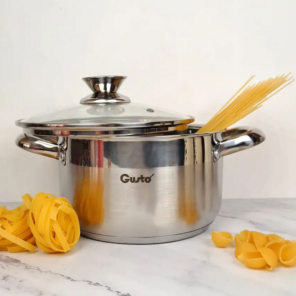 Каструля нержавіюча зі скляною кришкою GUSTO Force, d=16 см, 1,9 л - № 2 Каструля нержавіюча зі скляною кришкою GUSTO Force, d=16 см, 1,9 л - № 2