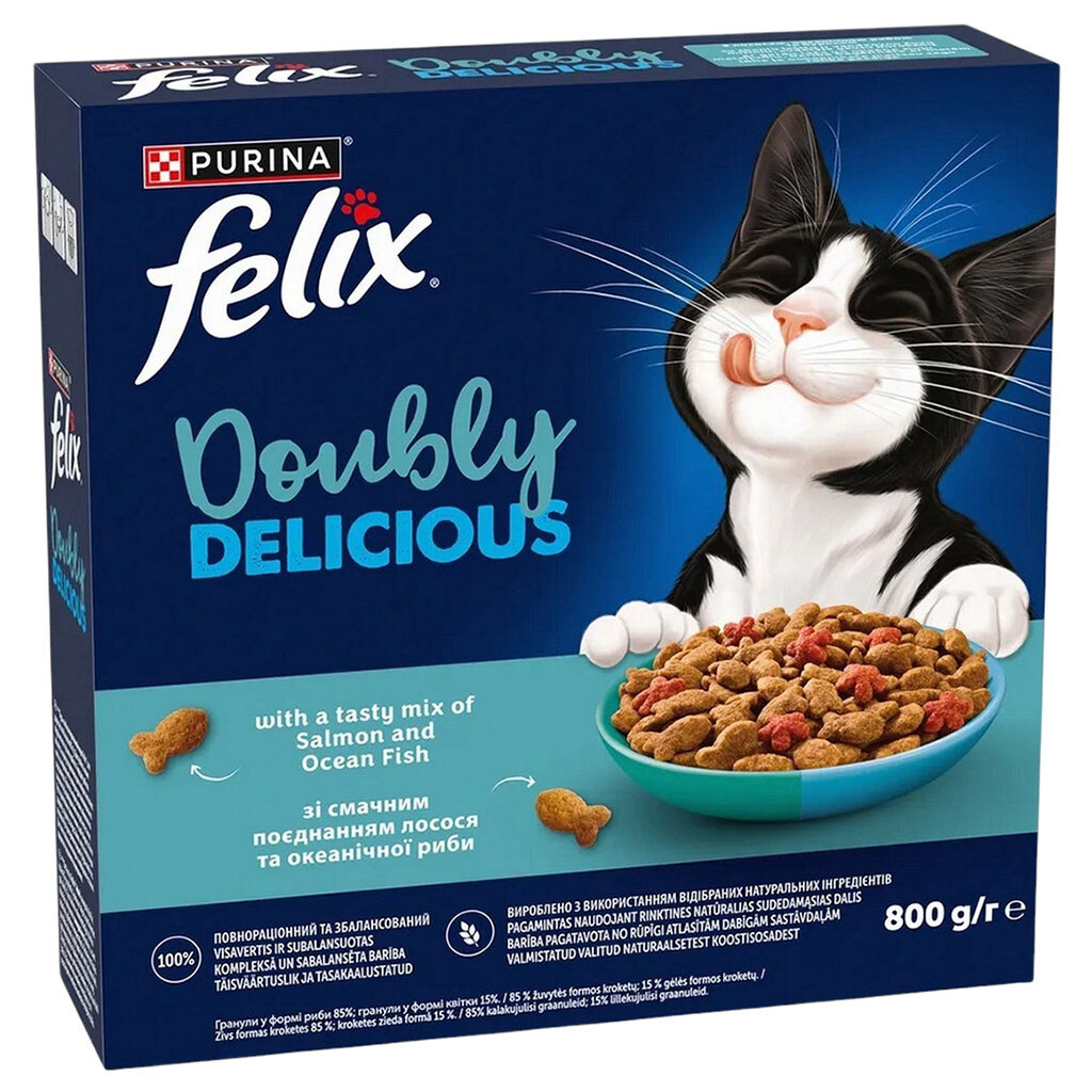 Корм для дорослих котів сухий Felix "Doubly: Лосось та океанічна риба", 800 г - № 1 Корм для дорослих котів сухий Felix "Doubly: Лосось та океанічна риба", 800 г - № 1