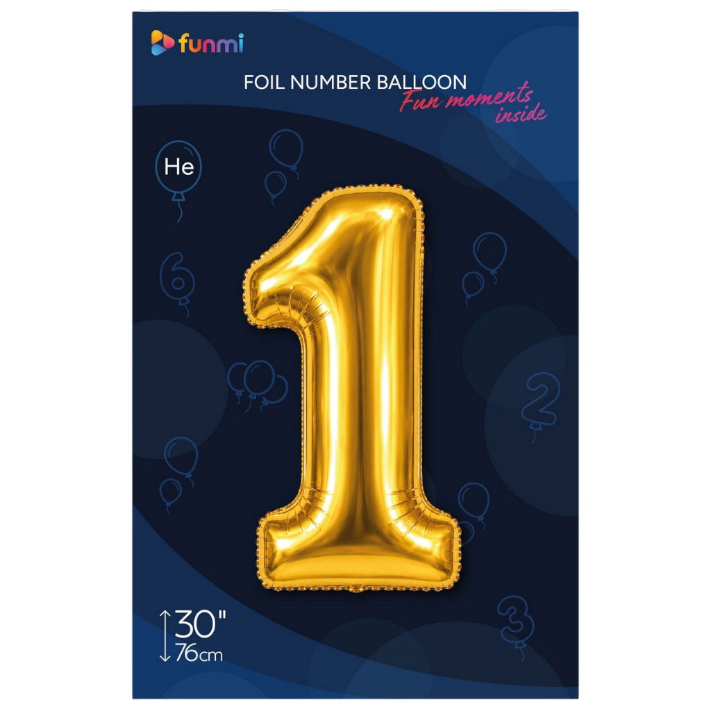 Кулька повітряна фольгована "Цифра 1", 76 см, Funmi, Золотий - № 1 Кулька повітряна фольгована "Цифра 1", 76 см, Funmi, Золотий - № 1