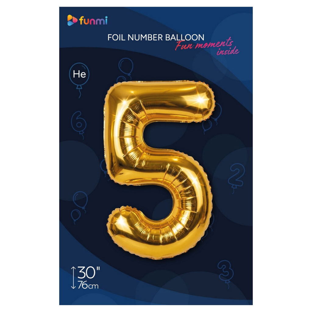 Кулька повітряна фольгована "Цифра 5", 76 см, Funmi, Золотий - № 1 Кулька повітряна фольгована "Цифра 5", 76 см, Funmi, Золотий - № 1