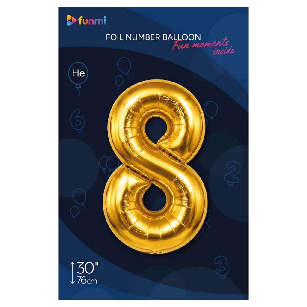 Кулька повітряна фольгована "Цифра 8", 76 см, Funmi, Золотий - № 1 Кулька повітряна фольгована "Цифра 8", 76 см, Funmi, Золотий - № 1