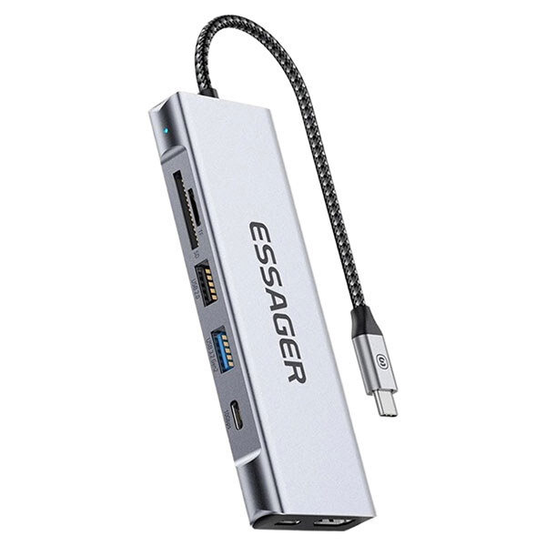 USB-хаб Essager EHB08-QK0G-Z, Серебряный - № 1 USB-хаб Essager EHB08-QK0G-Z, Серебряный - № 1