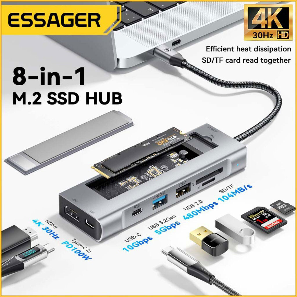 USB-хаб Essager EHB08-QK0G-Z, Серебряный - № 2 USB-хаб Essager EHB08-QK0G-Z, Серебряный - № 2