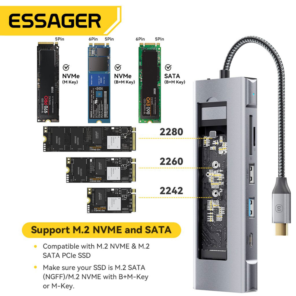 USB-хаб Essager EHB08-QK0G-Z, Серебряный - № 10 USB-хаб Essager EHB08-QK0G-Z, Серебряный - № 10