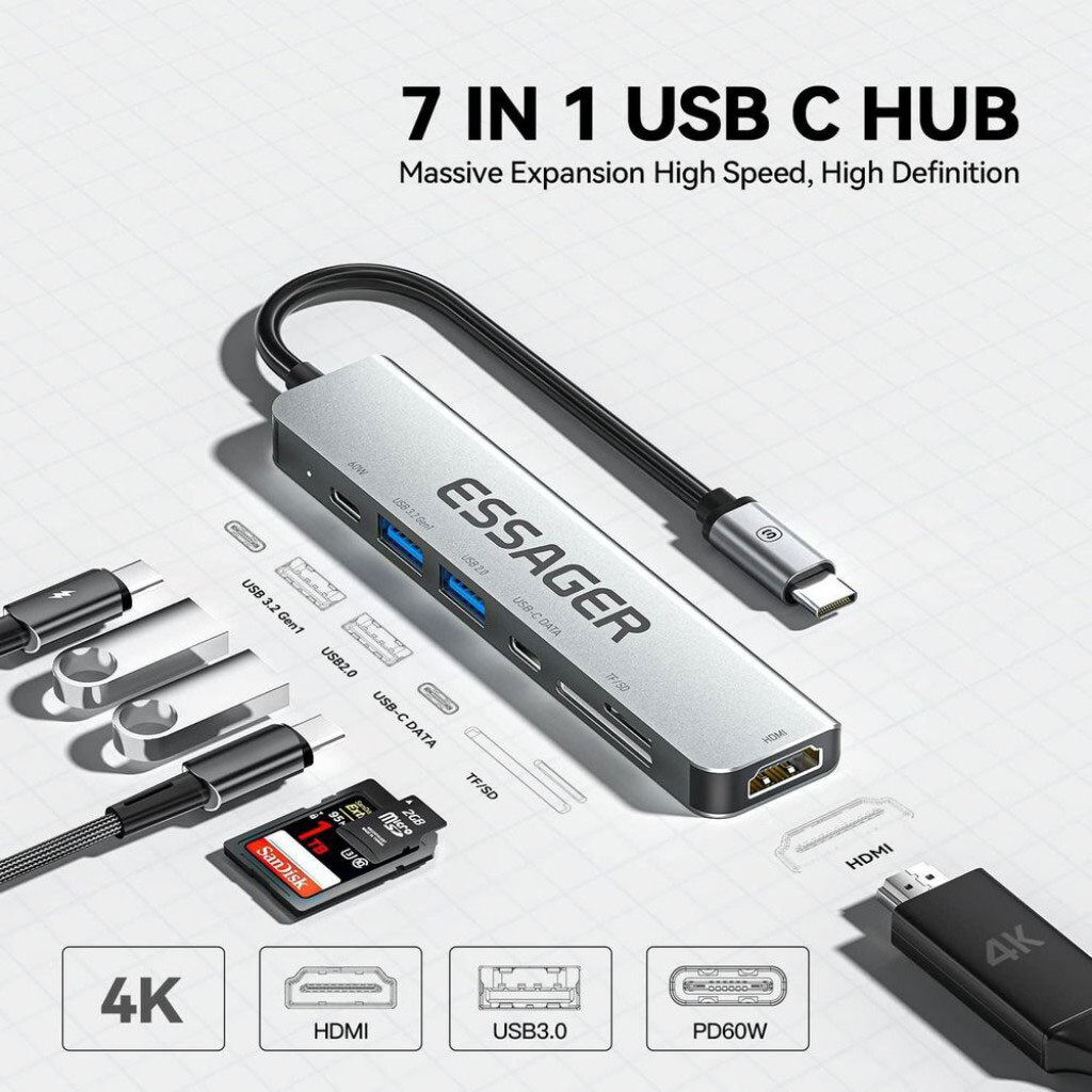 USB-хаб Essager QingHong EHB07-QH0G-Z, Сірий - № 2 USB-хаб Essager QingHong EHB07-QH0G-Z, Сірий - № 2