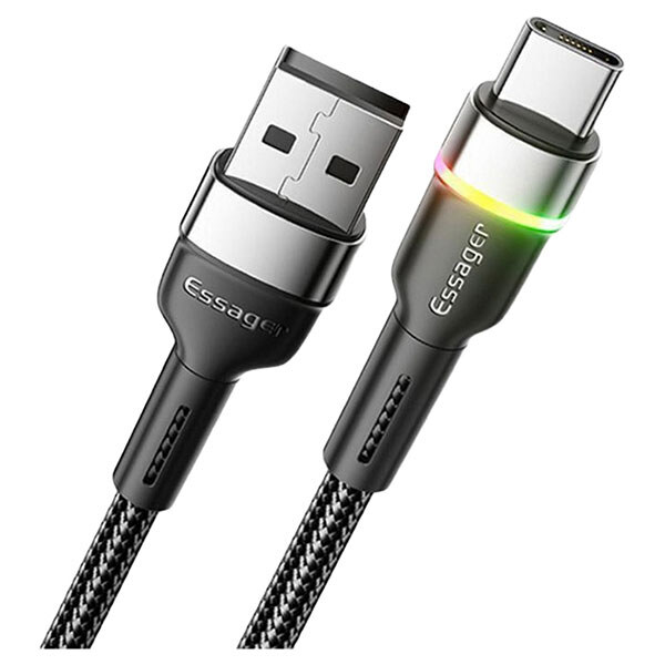 Кабель Essager Colorful LED EXCT-XCDA01, Type-C, 2.0 м., Чорний - № 2 Кабель Essager Colorful LED EXCT-XCDA01, Type-C, 2.0 м., Чорний - № 2