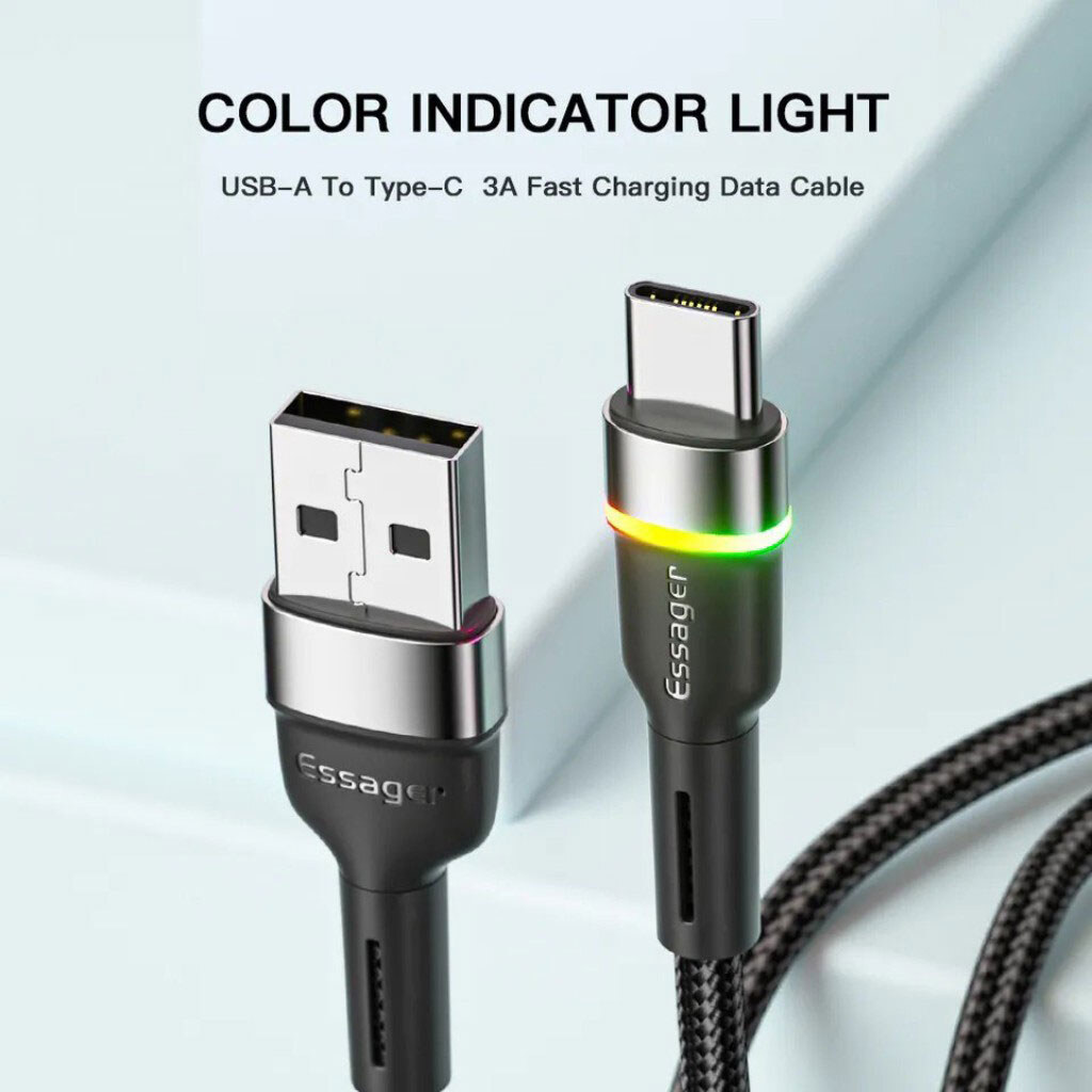 Кабель Essager Colorful LED EXCT-XCDA01, Type-C, 2.0 м., Чорний - № 4 Кабель Essager Colorful LED EXCT-XCDA01, Type-C, 2.0 м., Чорний - № 4