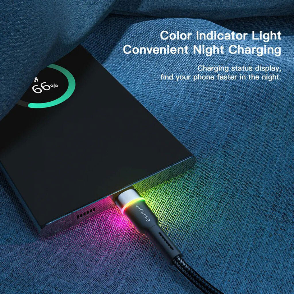 Кабель Essager Colorful LED EXCT-XCDA01, Type-C, 2.0 м., Чорний - № 5 Кабель Essager Colorful LED EXCT-XCDA01, Type-C, 2.0 м., Чорний - № 5
