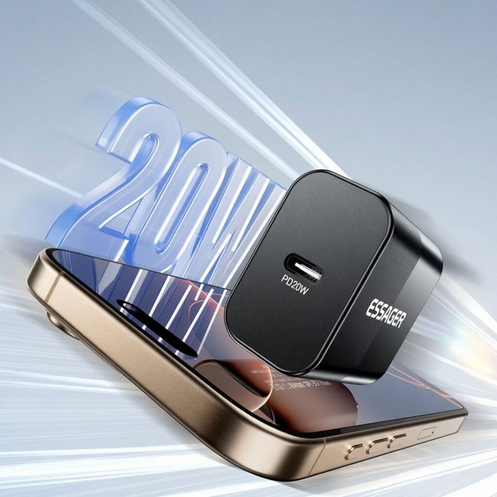 СЗУ Essager Travel Charger E20JSB1-SYTT1-T, С кабелем, Type-C, Черный - № 5 СЗУ Essager Travel Charger E20JSB1-SYTT1-T, С кабелем, Type-C, Черный - № 5