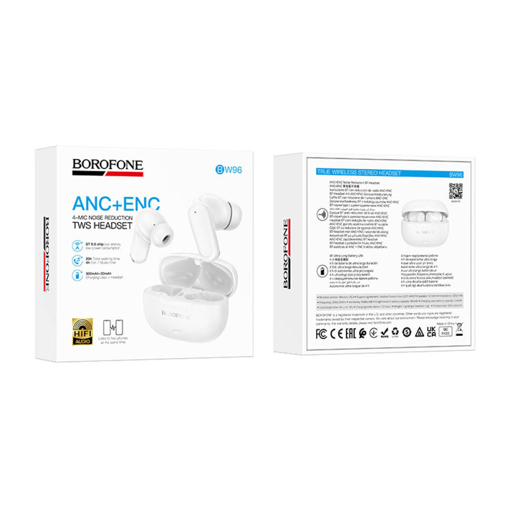 Bluetooth-гарнитура Borofone BW96 Mellow, Стерео, Белый - № 5 Bluetooth-гарнитура Borofone BW96 Mellow, Стерео, Белый - № 5