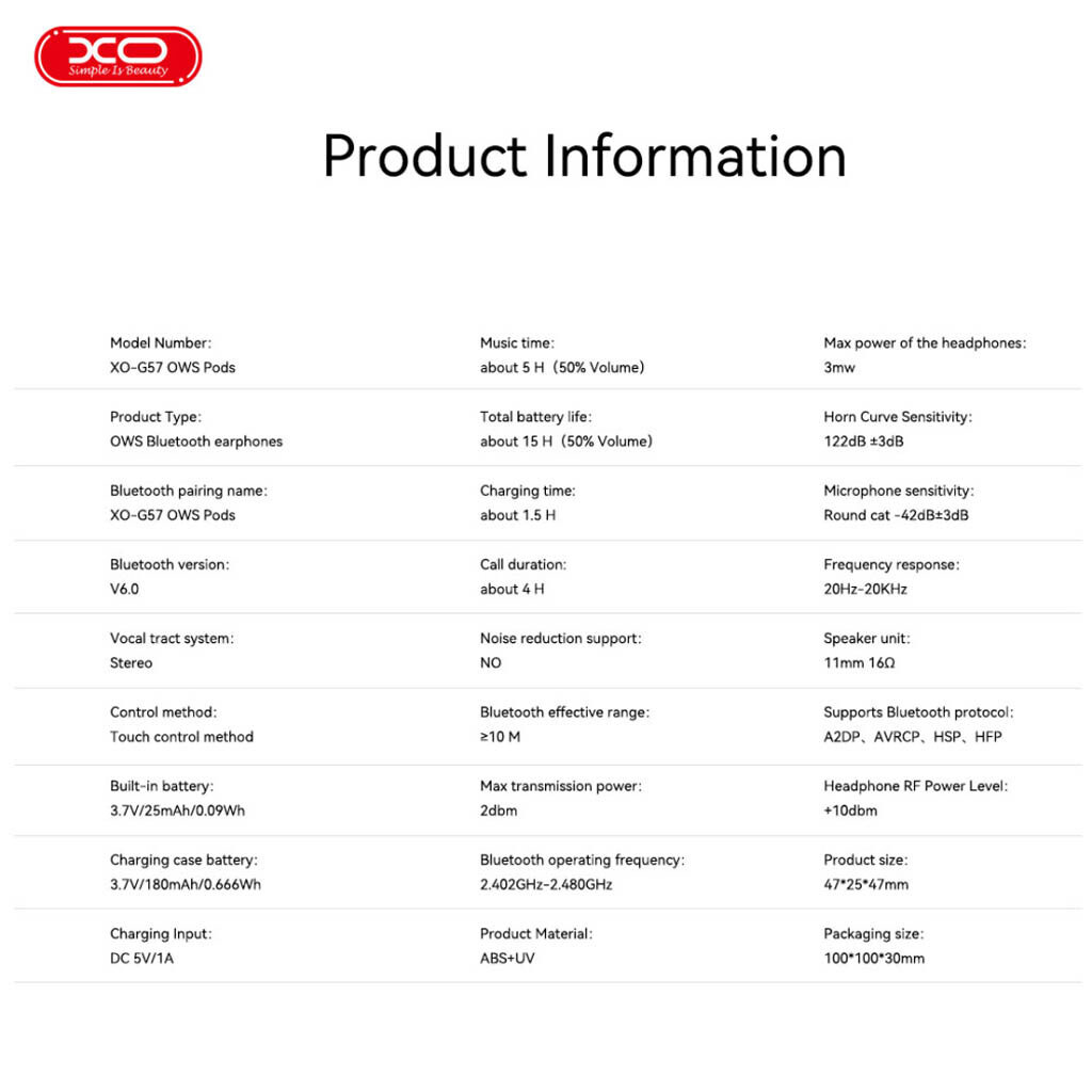 Bluetooth-гарнітура XO G57 Mini Clip OWS Earbuds, Стерео, Чорний - № 6 Bluetooth-гарнітура XO G57 Mini Clip OWS Earbuds, Стерео, Чорний - № 6