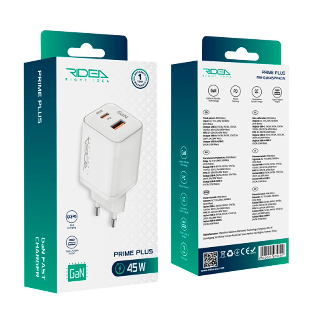 СЗУ Ridea RW-GaN45PPAC Prime Plus, Белый - № 3 СЗУ Ridea RW-GaN45PPAC Prime Plus, Белый - № 3