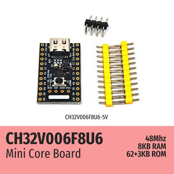 Отладочная плата CH32V006F8U6-5.0V Mini Core Board - № 1 Отладочная плата CH32V006F8U6-5.0V Mini Core Board - № 1