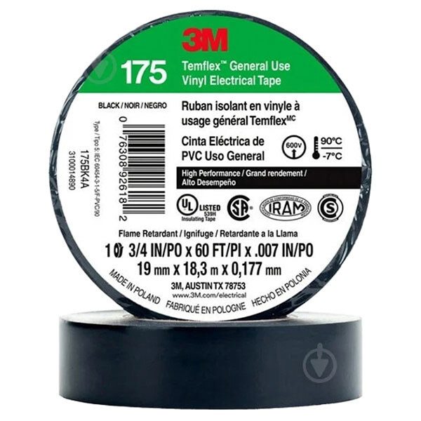 Изолента 3M 175 TEMFLEX, Черный - № 1 Изолента 3M 175 TEMFLEX, Черный - № 1