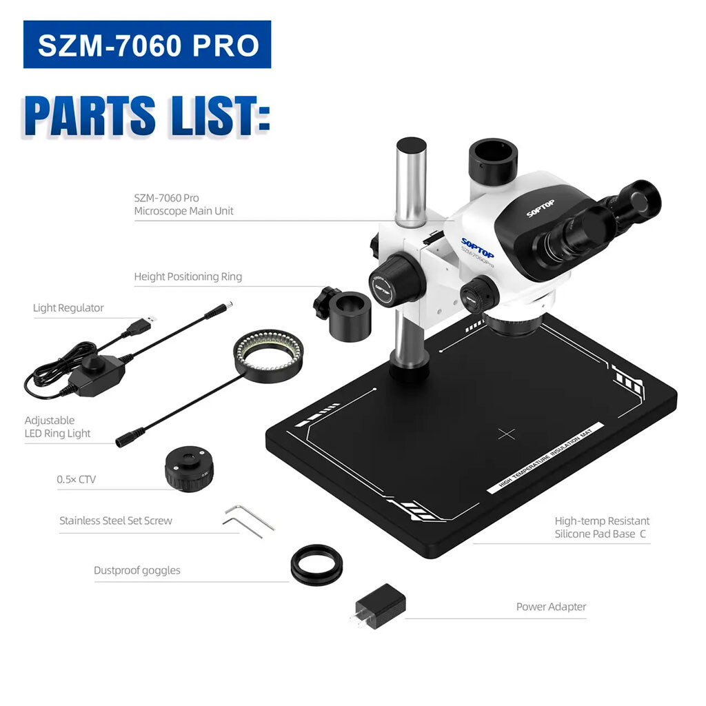 Мікроскоп тринокулярний SOPTOP SZM-7060Pro, Білий - № 6 Мікроскоп тринокулярний SOPTOP SZM-7060Pro, Білий - № 6