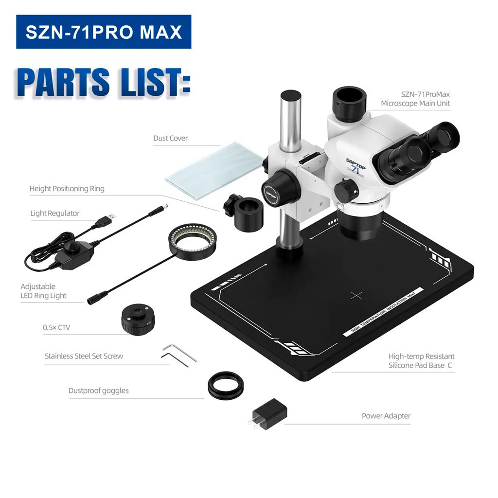 Мікроскоп тринокулярний SOPTOP SZN-71Pro Max, Білий - № 7 Мікроскоп тринокулярний SOPTOP SZN-71Pro Max, Білий - № 7