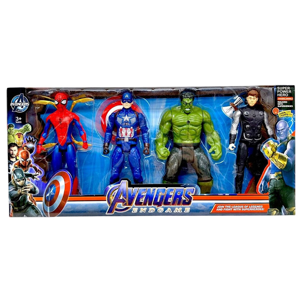 Набор героев "Мстители/Avengers", 4 фигурки, высота: 19.5 см, движущиеся конечности, подсветка, щит, оружие, в коробке, Mic - № 2 Набор героев "Мстители/Avengers", 4 фигурки, высота: 19.5 см, движущиеся конечности, подсветка, щит, оружие, в коробке, Mic - № 2