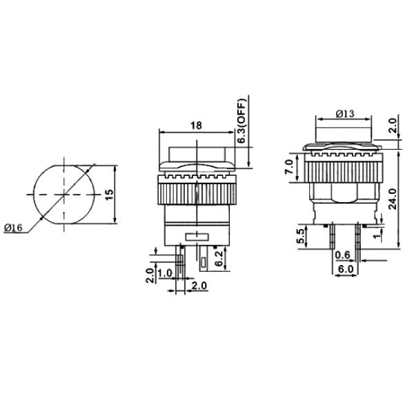 Кнопка R16-503bd-R, OFF-(ON), Червоний - № 2 Кнопка R16-503bd-R, OFF-(ON), Червоний - № 2