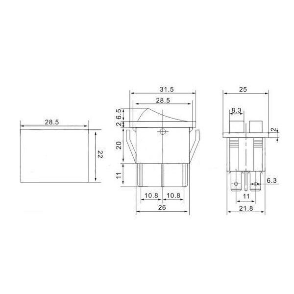 Клавішний перемикач KCD2-2101N-2-LED, Синій - № 4 Клавішний перемикач KCD2-2101N-2-LED, Синій - № 4