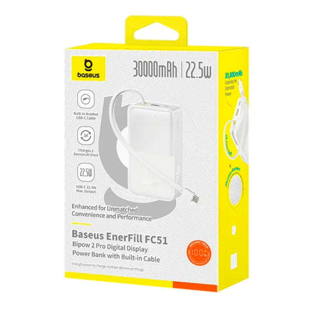 Портативная батарея (Power Bank) Baseus E0028100 EnerFill FC51 Bipow 2 Pro, 30000 mAh, Белый - № 3 Портативная батарея (Power Bank) Baseus E0028100 EnerFill FC51 Bipow 2 Pro, 30000 mAh, Белый - № 3