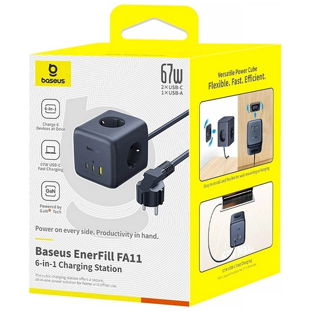 Сетевой удлинитель Baseus EFMF67 EnerFill FA11, 1.5 м., Черный - № 5 Сетевой удлинитель Baseus EFMF67 EnerFill FA11, 1.5 м., Черный - № 5