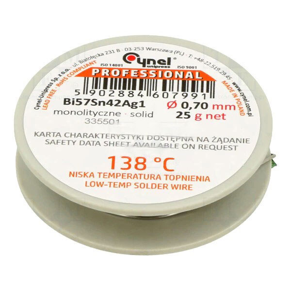 Припій Bi57Sn42Ag1-0.70/0.025 - № 1 Припій Bi57Sn42Ag1-0.70/0.025 - № 1