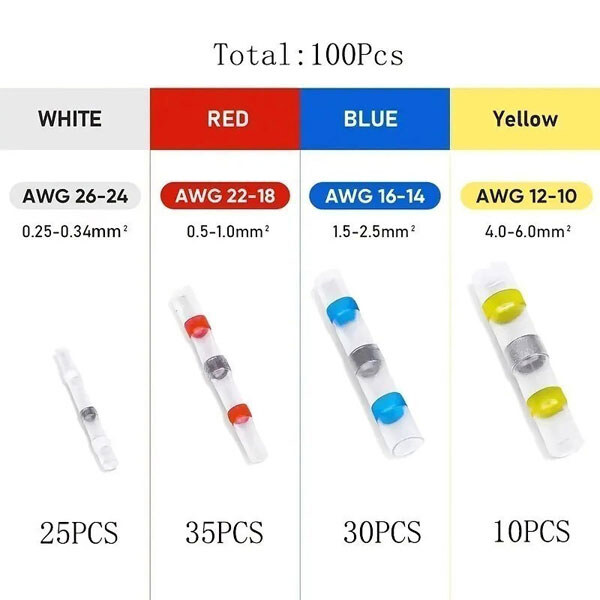Изоляционный материал Waterproof Solder Heat Connector SET 100 pcs - № 1 Изоляционный материал Waterproof Solder Heat Connector SET 100 pcs - № 1