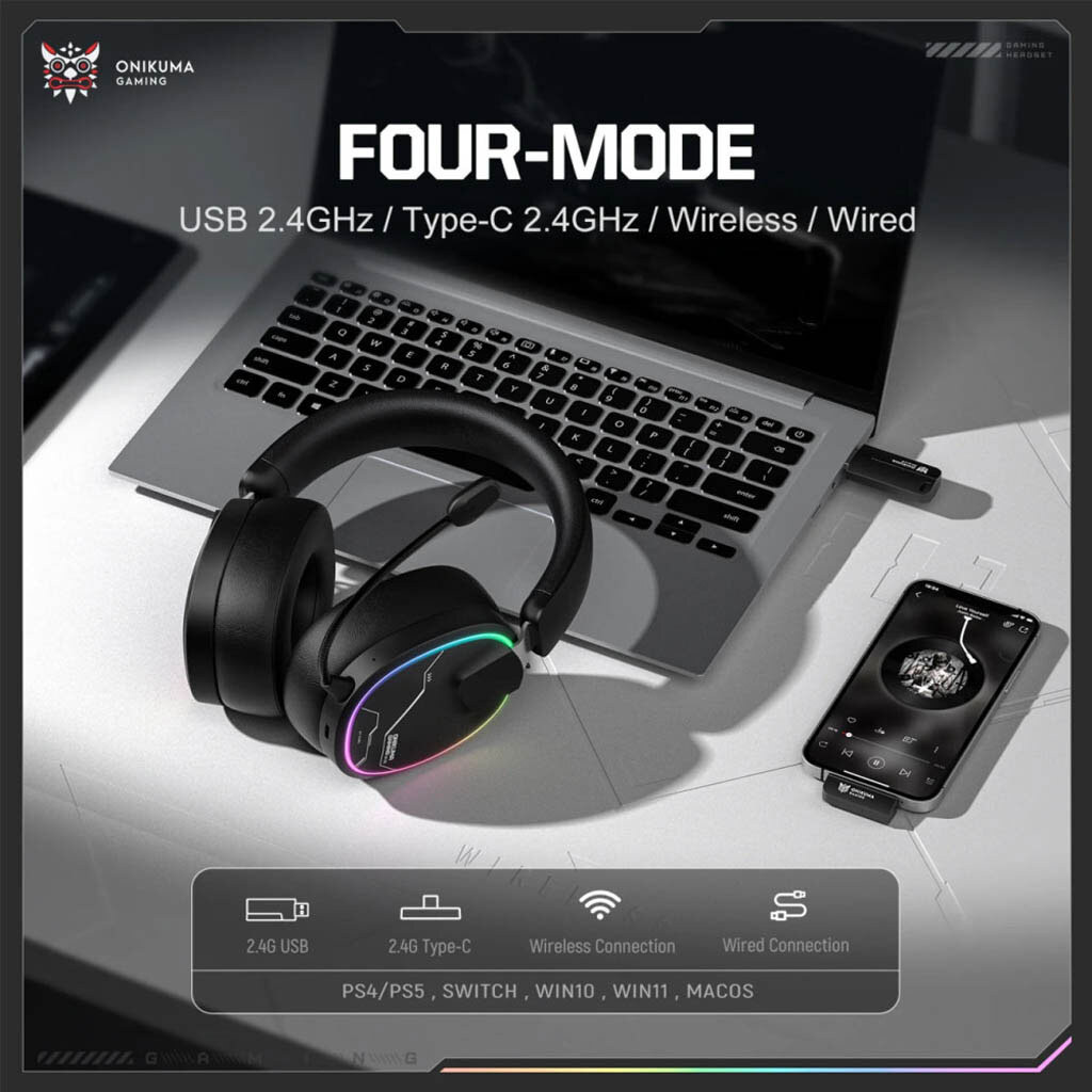 Bluetooth-гарнітура Onikuma GT836 Gaming, Стерео, Чорний - № 4 Bluetooth-гарнітура Onikuma GT836 Gaming, Стерео, Чорний - № 4