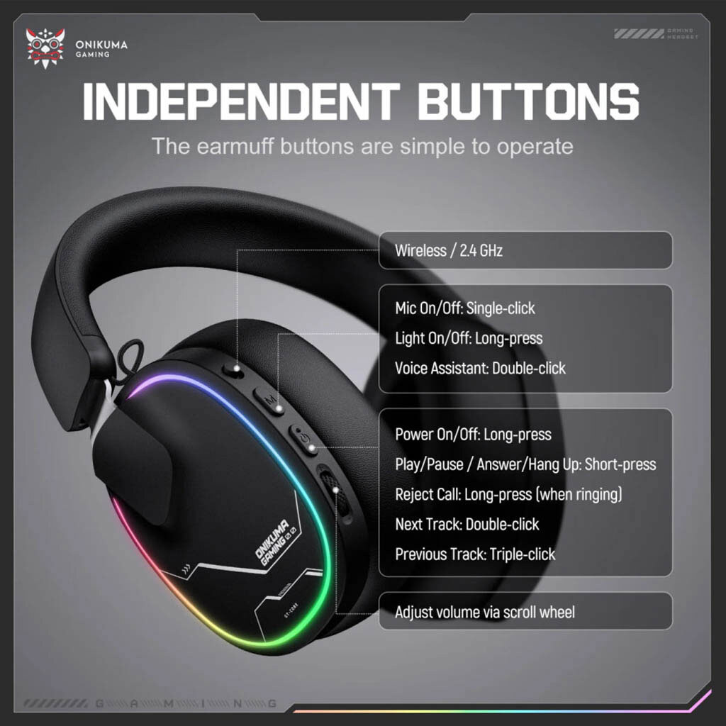 Bluetooth-гарнітура Onikuma GT836 Gaming, Стерео, Чорний - № 6 Bluetooth-гарнітура Onikuma GT836 Gaming, Стерео, Чорний - № 6